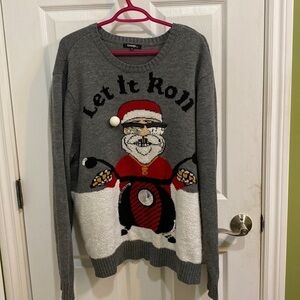 Christmas Ugly Sweater Santa Skidoo Let it Roll Sequins Men’s Size XL Party Fun